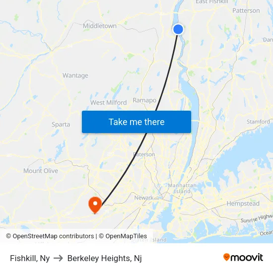 Fishkill to Berkeley Heights, Nj map