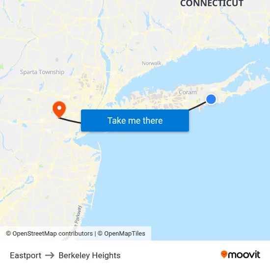 Eastport to Berkeley Heights map