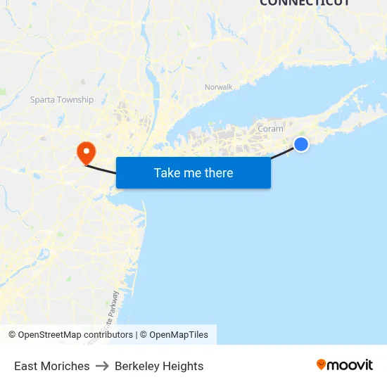 East Moriches to Berkeley Heights map