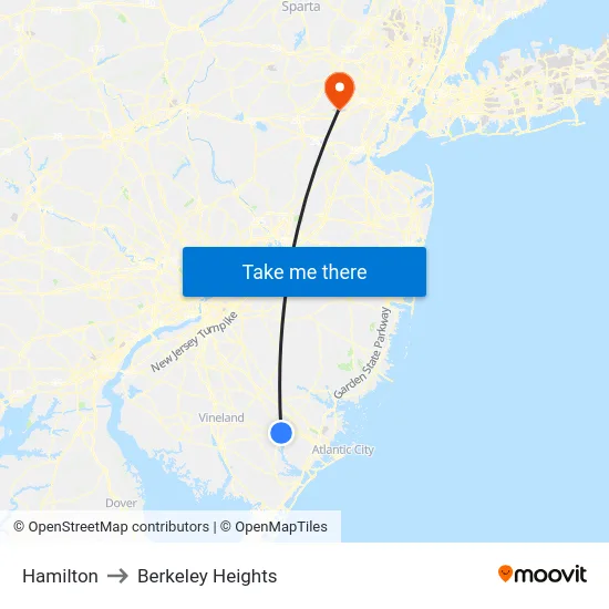 Hamilton to Berkeley Heights map