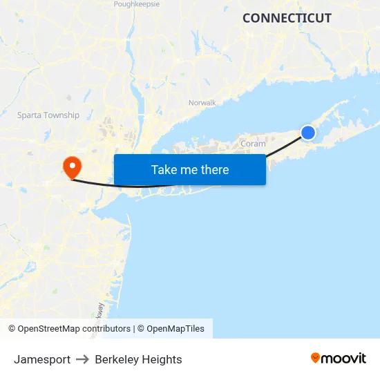 Jamesport to Berkeley Heights map