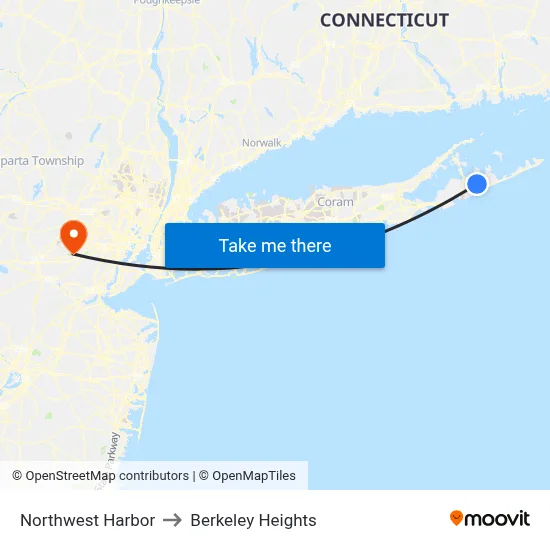Northwest Harbor to Berkeley Heights map