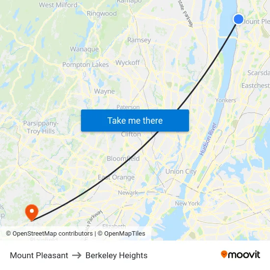 Mount Pleasant to Berkeley Heights map