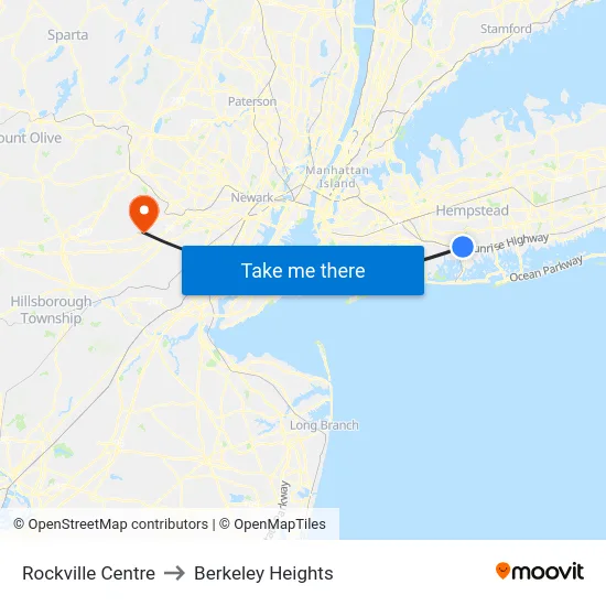 Rockville Centre to Berkeley Heights map