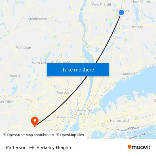 Patterson to Berkeley Heights map