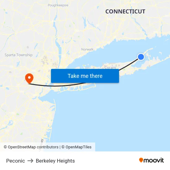 Peconic to Berkeley Heights map
