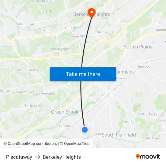 Piscataway to Berkeley Heights map