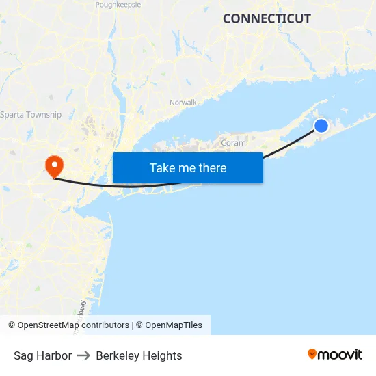 Sag Harbor to Berkeley Heights map