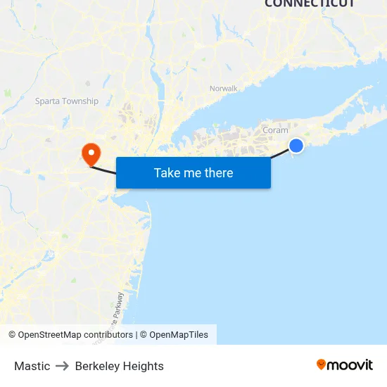 Mastic to Berkeley Heights map