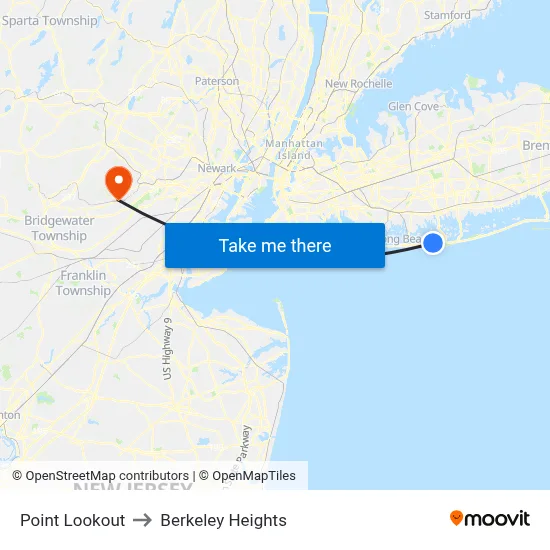 Point Lookout to Berkeley Heights map