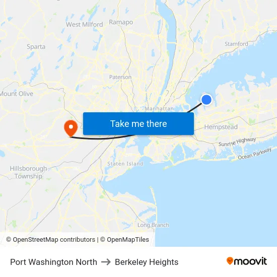 Port Washington North to Berkeley Heights map