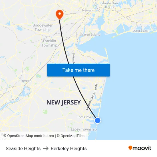 Seaside Heights to Berkeley Heights map