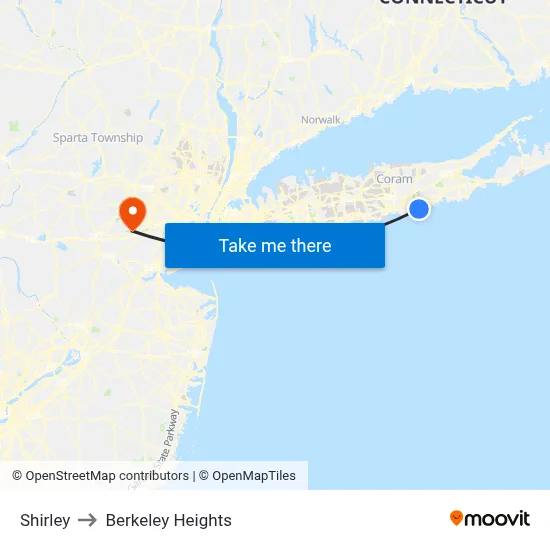 Shirley to Berkeley Heights map
