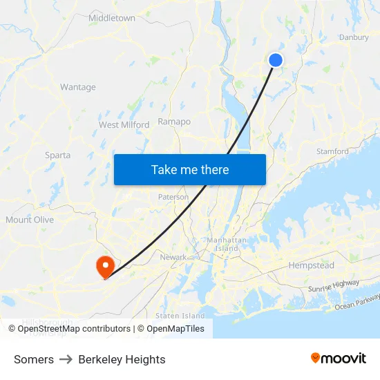 Somers to Berkeley Heights map