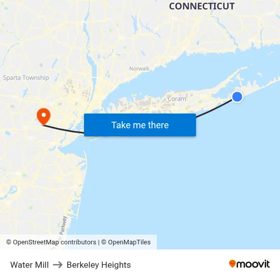 Water Mill to Berkeley Heights map
