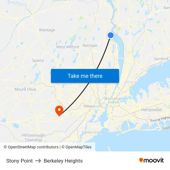 Stony Point to Berkeley Heights map
