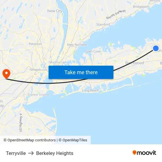 Terryville to Berkeley Heights map
