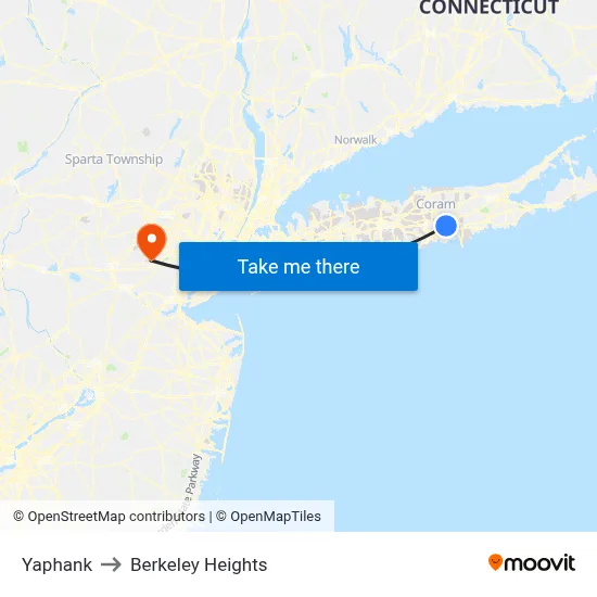 Yaphank to Berkeley Heights map