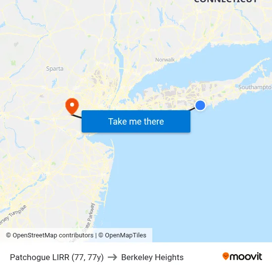 Patchogue LIRR (77, 77y) to Berkeley Heights map