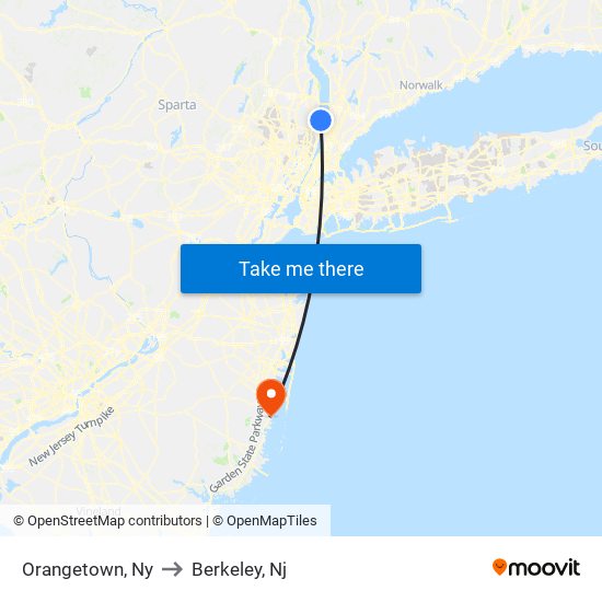 Orangetown, Ny to Berkeley, Nj map