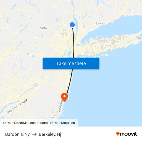 Bardonia, Ny to Berkeley, Nj map