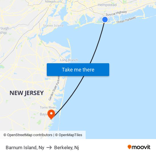 Barnum Island, Ny to Berkeley, Nj map