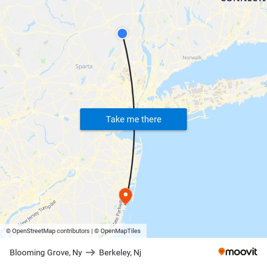 Blooming Grove, Ny to Berkeley, Nj map