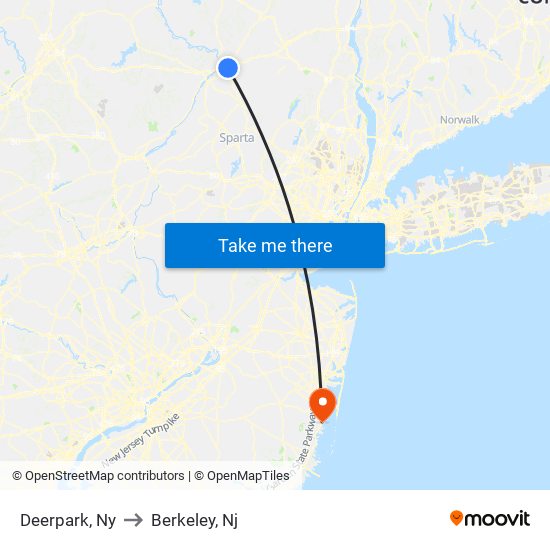 Deerpark, Ny to Berkeley, Nj map