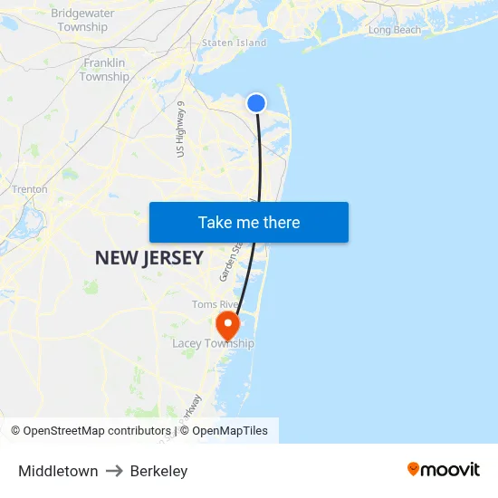 Middletown to Berkeley map