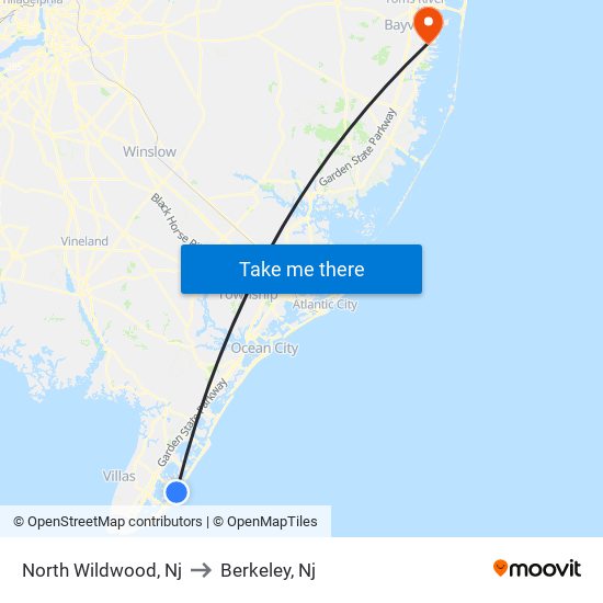 North Wildwood, Nj to Berkeley, Nj map