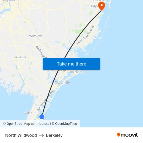 North Wildwood to Berkeley map