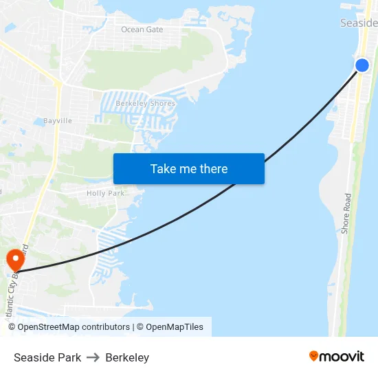 Seaside Park to Berkeley map
