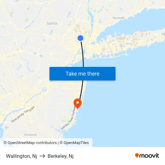 Wallington to Berkeley, Nj map