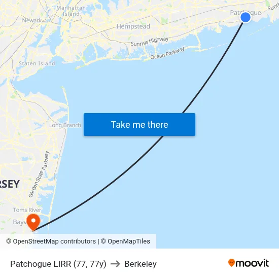 Patchogue LIRR (77, 77y) to Berkeley map