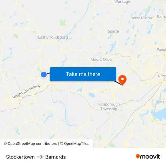 Stockertown to Bernards map