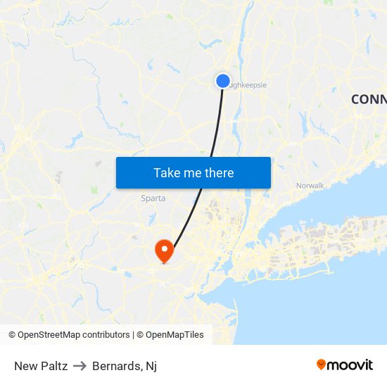 New Paltz to Bernards, Nj map