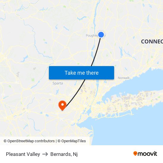 Pleasant Valley to Bernards, Nj map