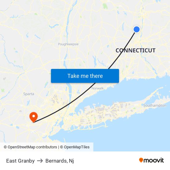 East Granby to Bernards, Nj map