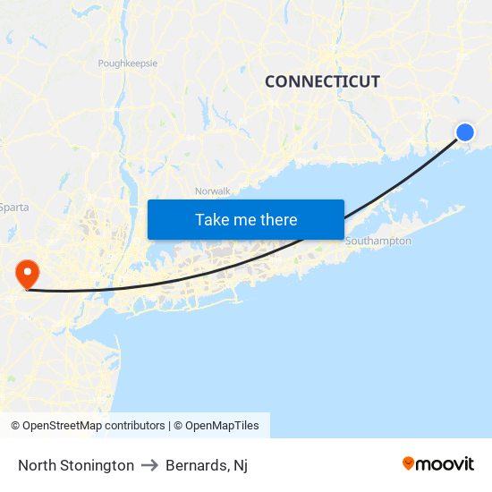 North Stonington to Bernards, Nj map