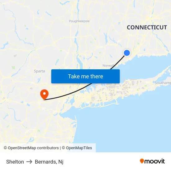Shelton to Bernards, Nj map