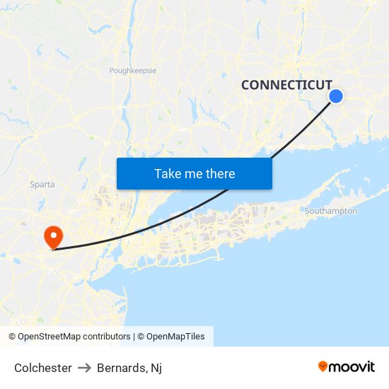 Colchester to Bernards, Nj map