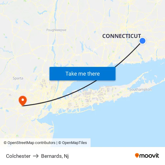 Colchester to Bernards, Nj map