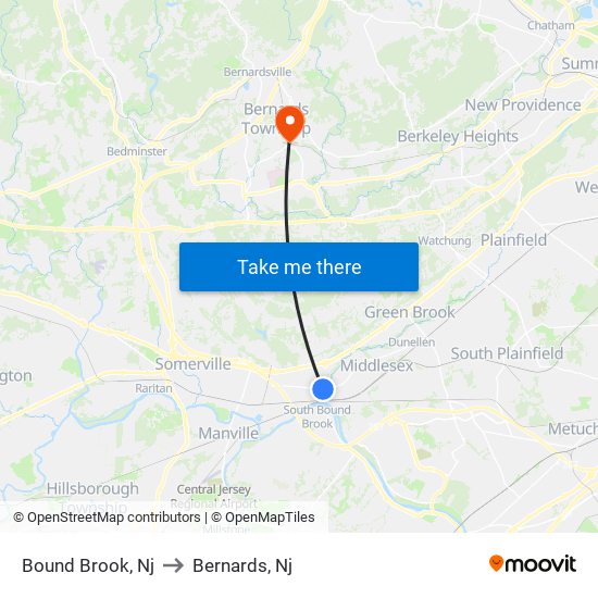 Bound Brook, Nj to Bernards, Nj map