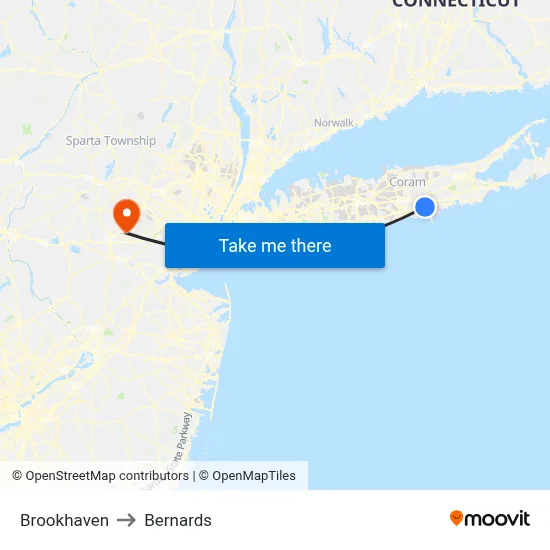 Brookhaven to Bernards map