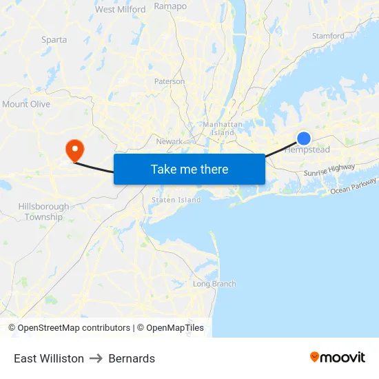 East Williston to Bernards map