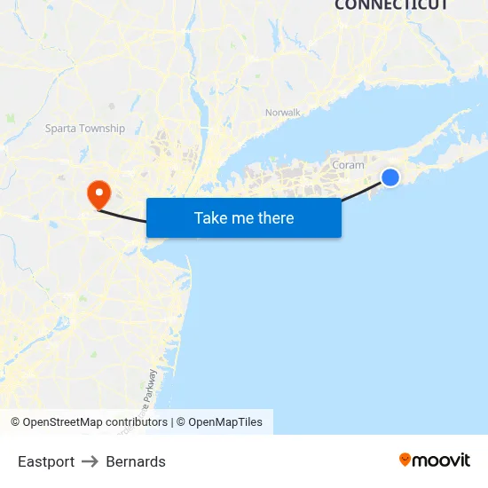 Eastport to Bernards map