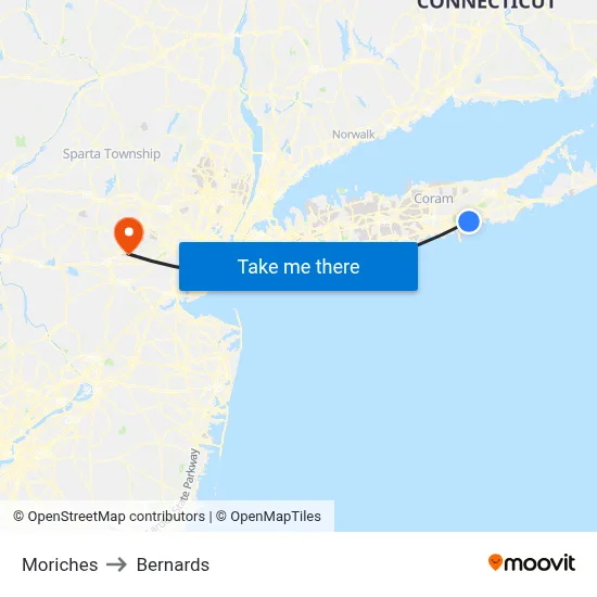 Moriches to Bernards map