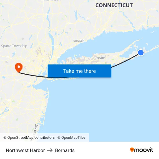 Northwest Harbor to Bernards map
