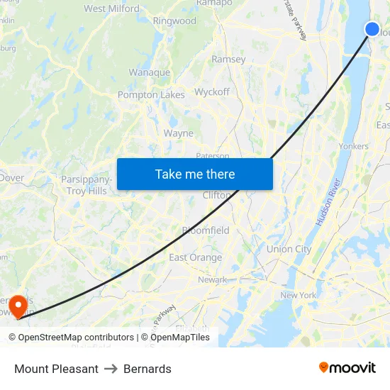 Mount Pleasant to Bernards map