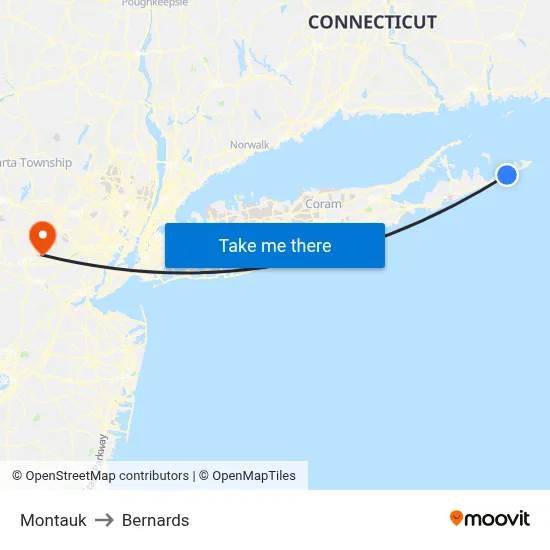 Montauk to Bernards map